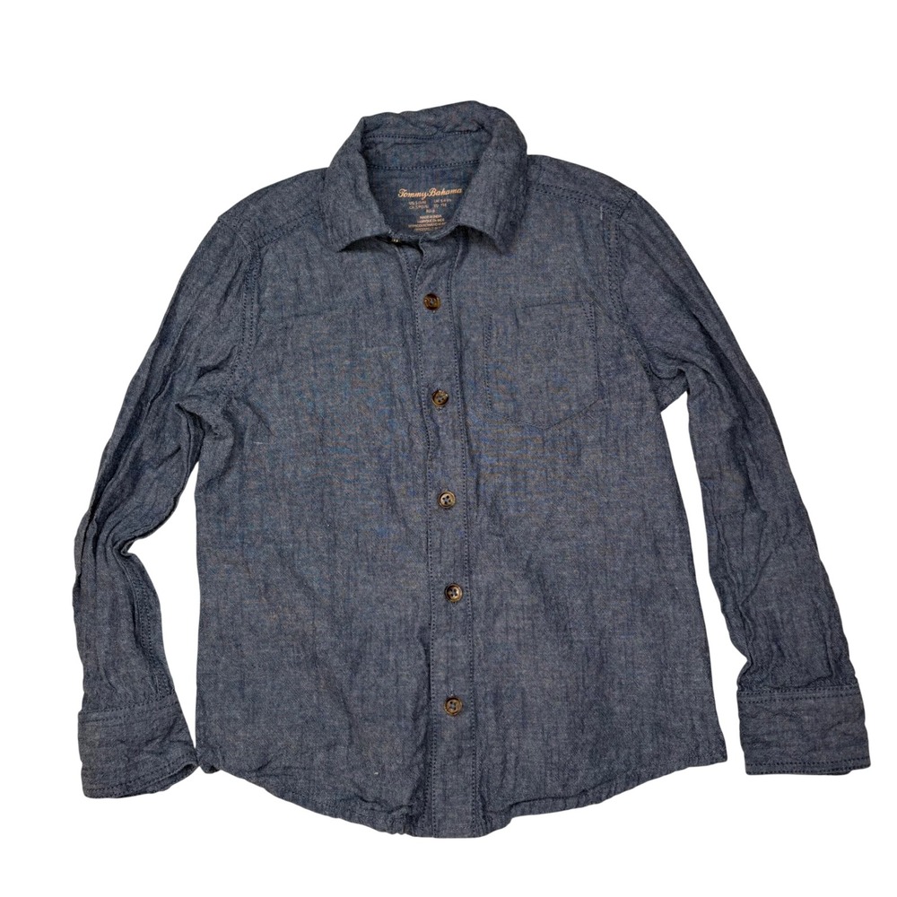 Tommy Bahama Boys Chambray LS Button Shirt Size S 5/6 Coastal Casual Rugged Prep